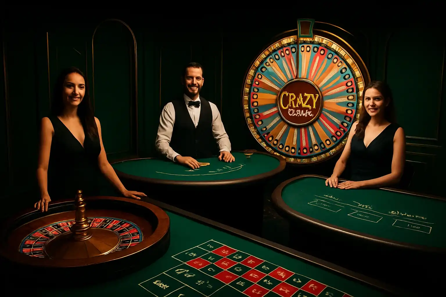 Cartas de jogos ao vivo com roleta, blackjack, Crazy Time e bacará