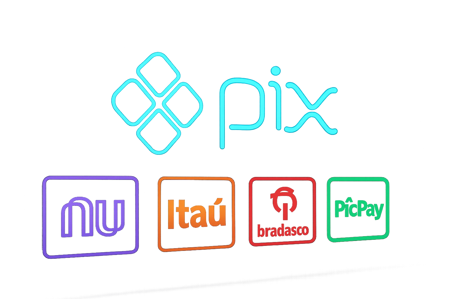 Logos PIX, Nubank, Itaú, Bradesco e PicPay em fundo de cassino premium