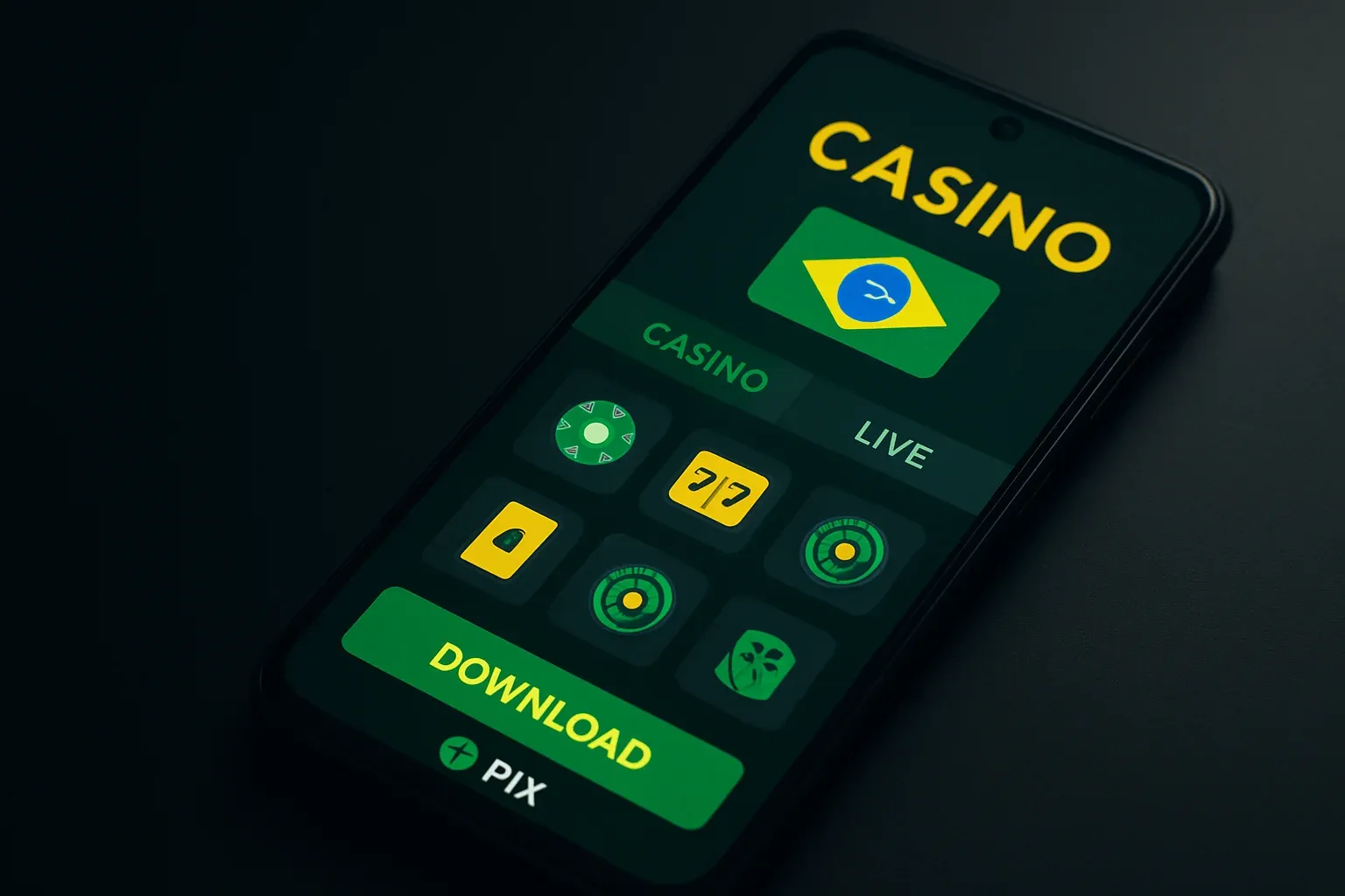 App de cassino brasileiro no Android com PIX e botão de download